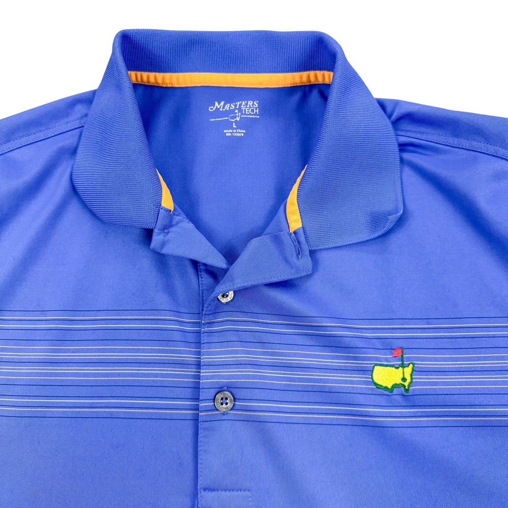 Masters Tech Shirt Mens Large Blue Stripe Golf Polo Augusta National Map